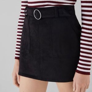 Bershka Faux Suede High Waisted Belted Skirt
